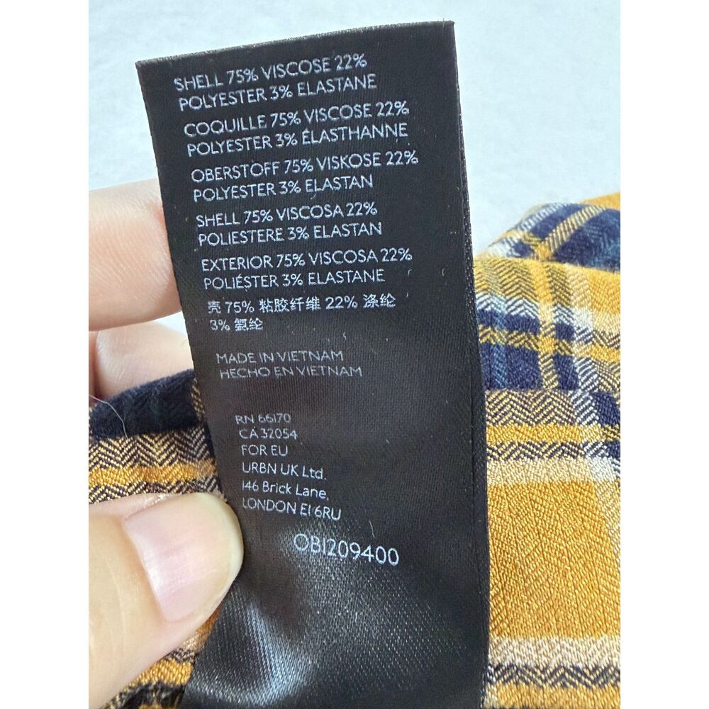 Urban Outfitters Plaid Flare Pants Size 4 Yellow Mustard Split Hem Front Slit - Picture 13 of 13